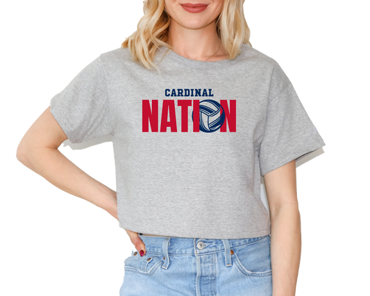 Women's "Cardinal Nation" Volleyball Champion Boxy Fit Crop Tee